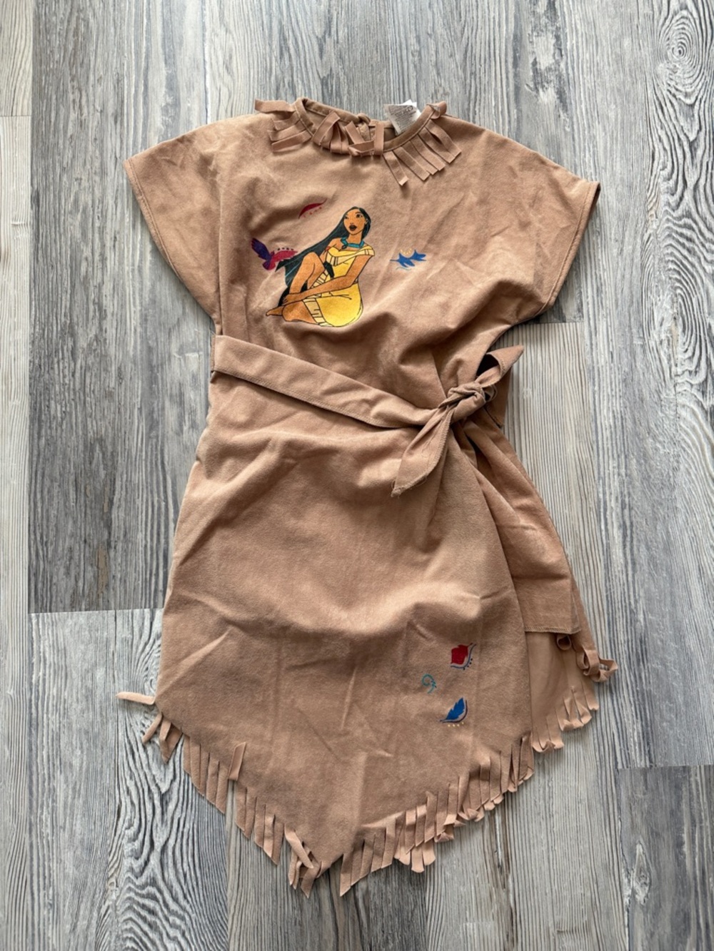 Vintage Disney Store Pocahontas Tan Fringe Tie-Waist Dress